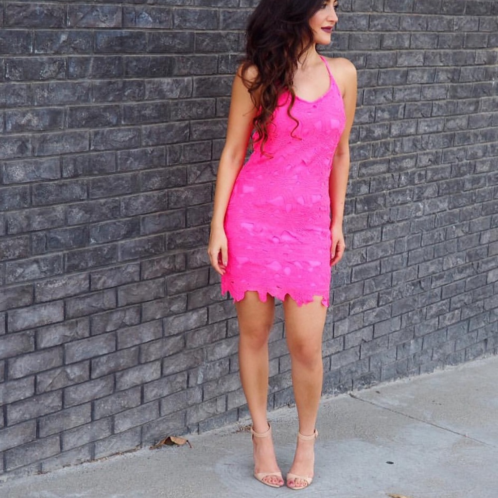 Neon Pink Crochet Dress